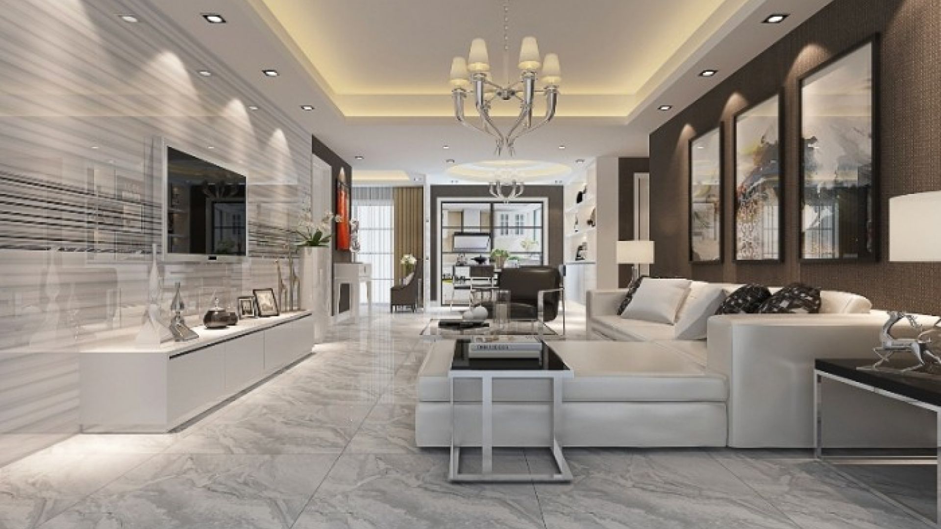 Sàn Đá Trắng ý  Vách tivi