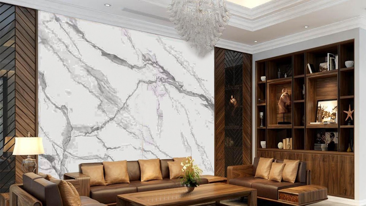 Sàn Đá Trắng ý  Vách tivi